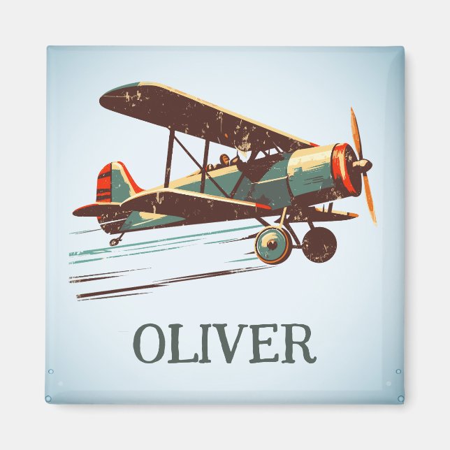 Retro Vintag Flug Biplane Personalisiert Magnet (Vorne)