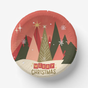 Retro/Vintag Frohe Weihnachtsbaum Pappteller