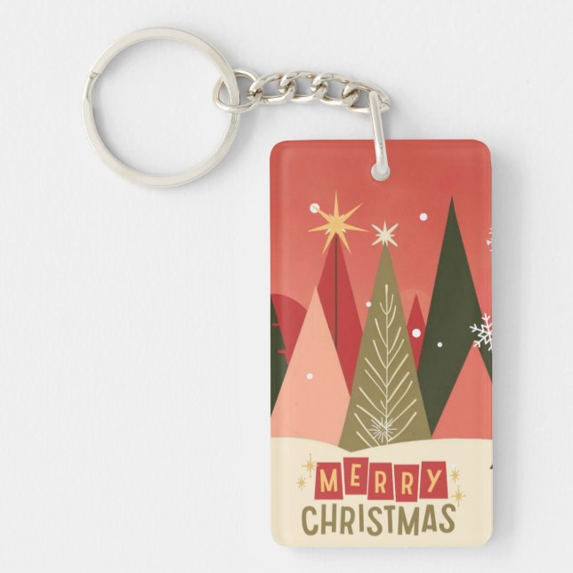 Retro/Vintag Frohe Weihnachtsbaum Schlüsselanhänger (Vorderseite)