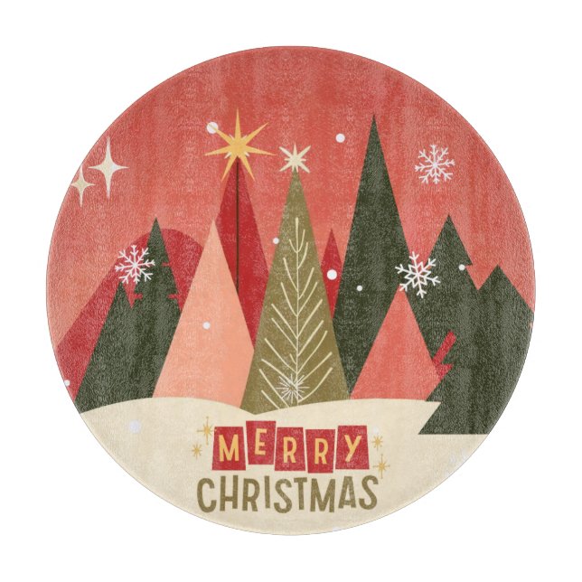 Retro/Vintag Frohe Weihnachtsbaum Schneidebrett (Vorderseite)