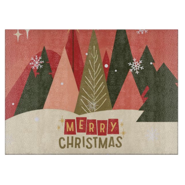 Retro/Vintag Frohe Weihnachtsbaum Schneidebrett (Vorderseite)