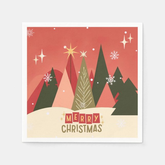 Retro/Vintag Frohe Weihnachtsbaum Serviette (Vorderseite)
