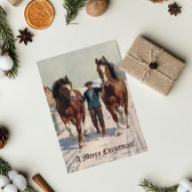 Retro Vintag frohe Weihnachtspferde Schnee