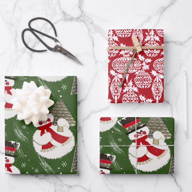 Retro Vintag Frosty Snowmen Geschenkpapier Set (Vorderseite)