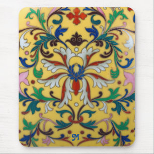 Retro Vintag Gelbblüte Botanisch Mit Monogramm Mousepad