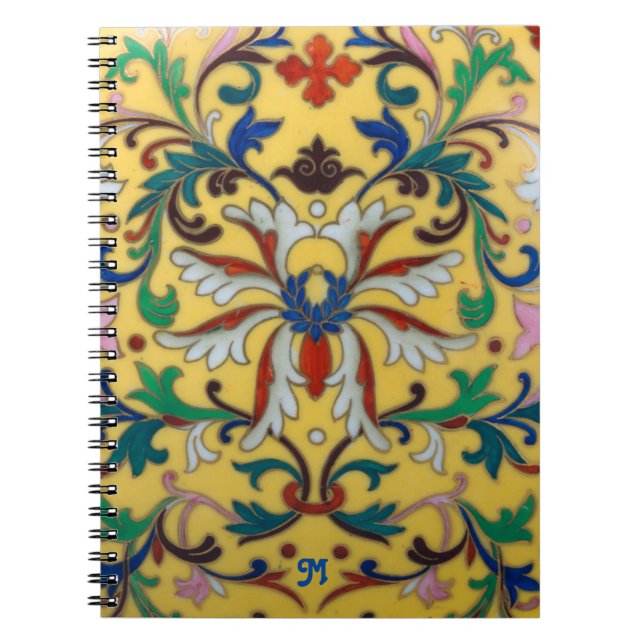 Retro Vintag Gelbblüte Botanisch Mit Monogramm Notizblock (Vorderseite)