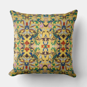 Retro Vintag Gelbe Minton Tile Botanisch Kissen