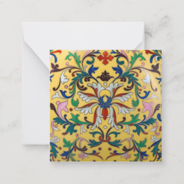 Retro Vintag Gelbe Minton Tile Botanisch Mitteilungskarte (Vorderseite)