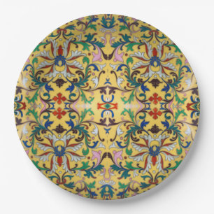 Retro Vintag Gelbe Minton Tile Botanisch Pappteller