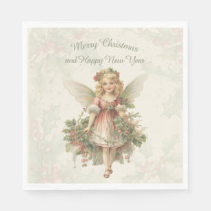 Retro Vintag Girl Angel Christmas Holly Serviette