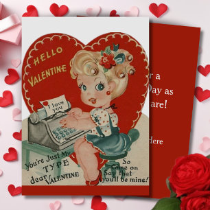 Retro Vintag Girl Typist Custom Valentine's Day Feiertagskarte