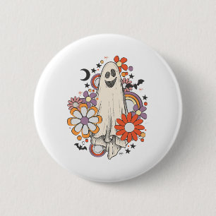 Retro Vintag Gnoovy Halloween Colors Blume Ghost Button