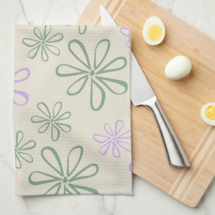 Retro Vintag Green Lila Small Blume Muster Geschirrtuch