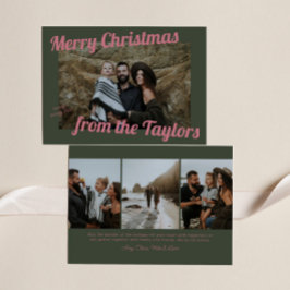 Retro Vintag Green & Pink Foto Weihnachten