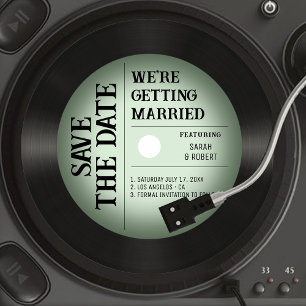 Retro Vintag Green Vignette Vinyl Record Wedding Save The Date