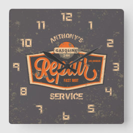 Retro Vintag Grunge Garage Quadratische Wanduhr