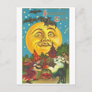 Retro Vintag Halloween Big Moon Halloween Postkarte