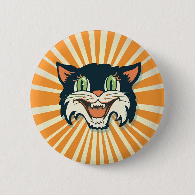 Retro Vintag Halloween Cat Button (Vorderseite)