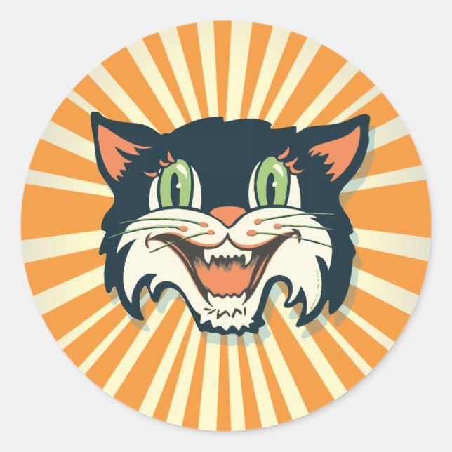 Retro Vintag Halloween Cat Runder Aufkleber (Vorderseite)