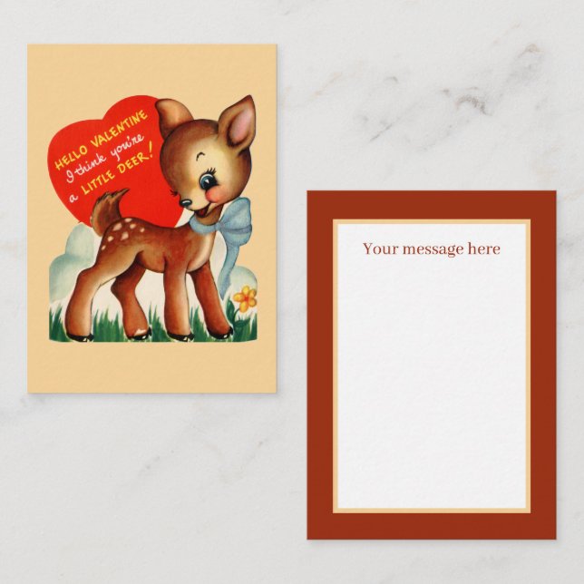 Retro Vintag Holiday Hirsche Valentine Mitteilungskarte (Vorne/Hinten)