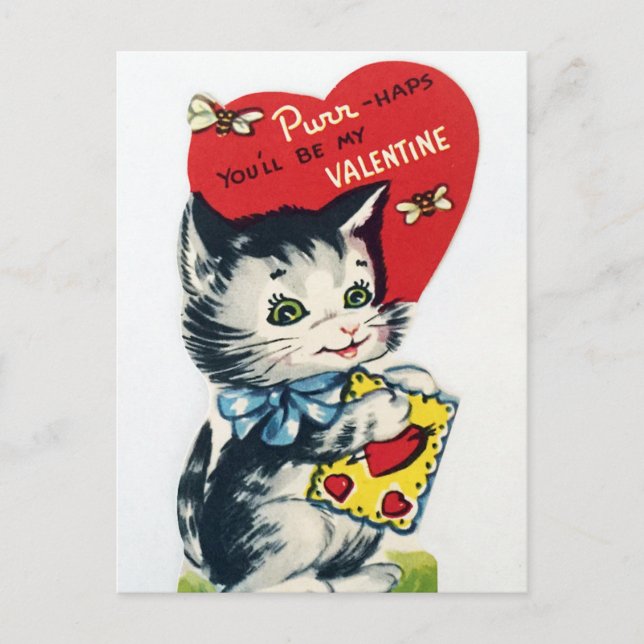 Retro Vintag Holiday Valentine Katze Postkarte (Vorderseite)
