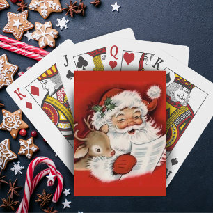 Retro Vintag Jolly Santa mit Rudolf Weihnachten Spielkarten