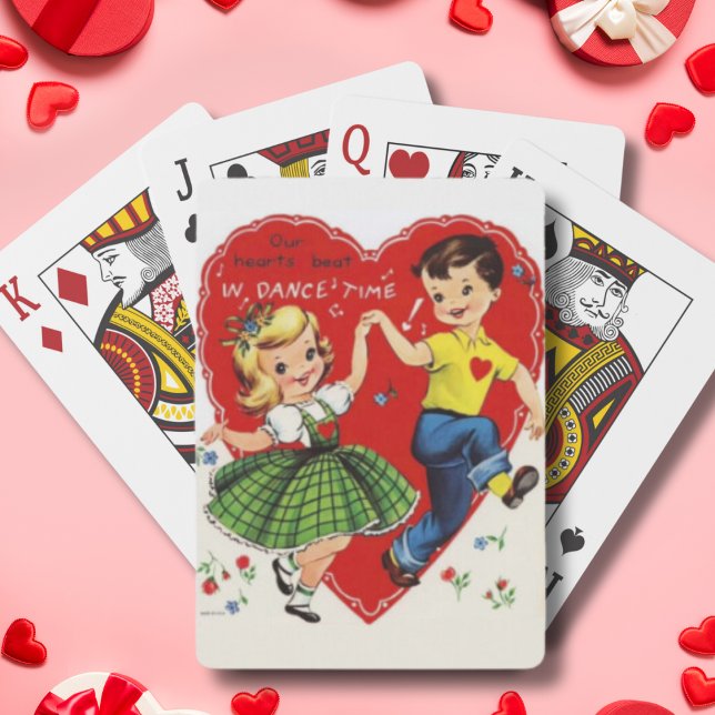 Retro Vintag Kids tanzen Valentinstag Spielkarten (Retro Vintage Kids Dancing Valentine's Day Playing Cards)