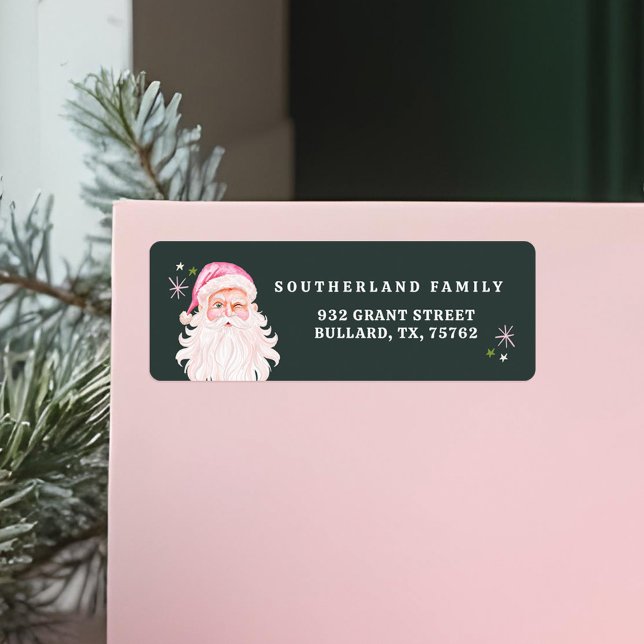 Retro Vintag Merry & Pink Wasserfarbe Weihnachtsma (Retro Vintage Merry & Pink Watercolor Santa Claus Label)