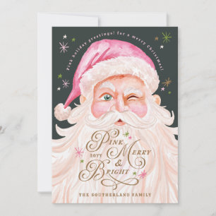 Retro Vintag Merry & Pink Wasserfarbe Weihnachtsma Feiertagskarte