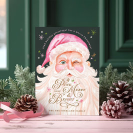 Retro Vintag Merry & Pink Wasserfarbe Weihnachtsma Feiertagskarte
