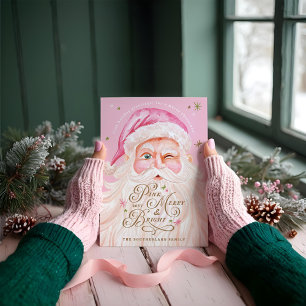 Retro Vintag Merry & Pink Wasserfarbe Weihnachtsma Feiertagskarte