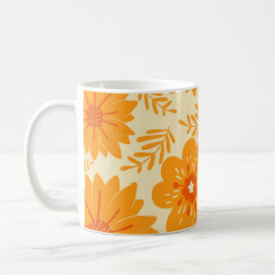 Retro Vintag Mitte Jahrhundert Orange Blume Muster Kaffeetasse