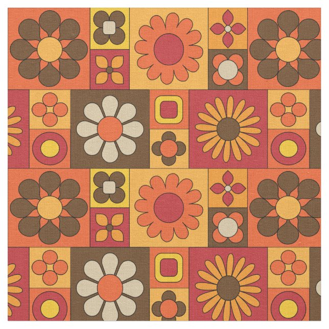 Retro Vintag Mod Orange Muster Stoff (Nahaufnahme)