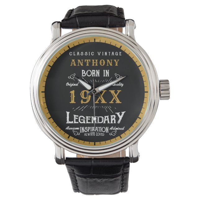 Retro Vintag Monogramm personalisierter Geburtstag Armbanduhr (Vorderseite)