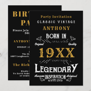 Retro Vintag Monogramm personalisierter Geburtstag Einladung