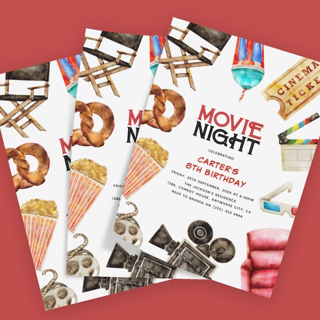 Retro Vintag Movie Night Kindergeburtstag Einladung (Von Creator hochgeladen)