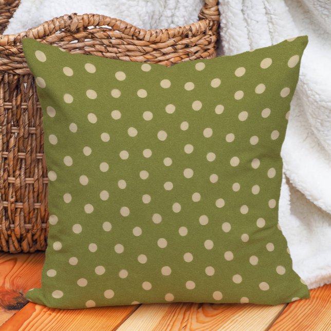 Retro Vintag Olive Green Beige Polka Dot Kissen (Retro, vintage olive green and beige polka dot decorator pillow)