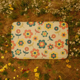 Retro Vintag Orange 70er Blume Muster Badematte