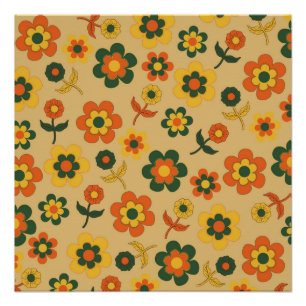 Retro Vintag Orange 70er Blume Muster Poster