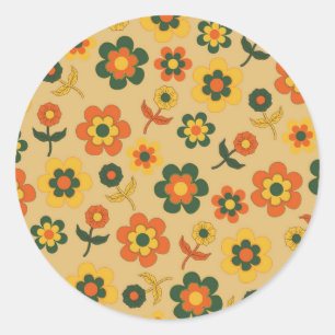 Retro Vintag Orange 70er Blume Muster Runder Aufkleber