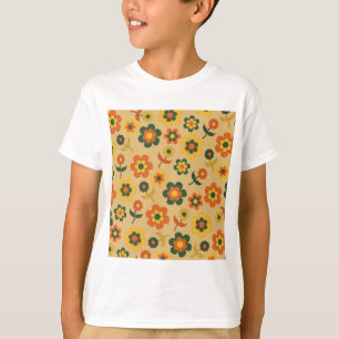 Retro Vintag Orange 70er Blume Muster T-Shirt