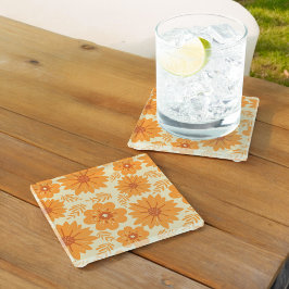 Retro Vintag Orange Botanische Blume Muster Fall Glasuntersetzer