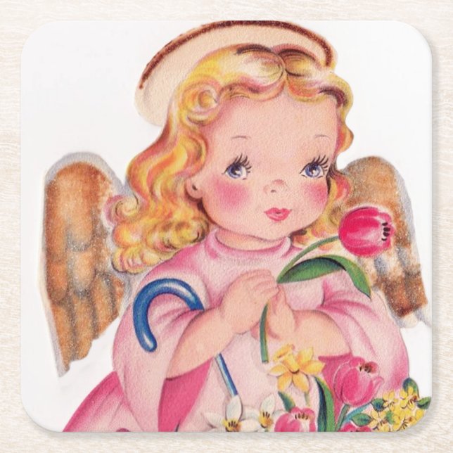 Retro-Vintag-Osterangel-Party Rechteckiger Pappuntersetzer (Vorderseite)