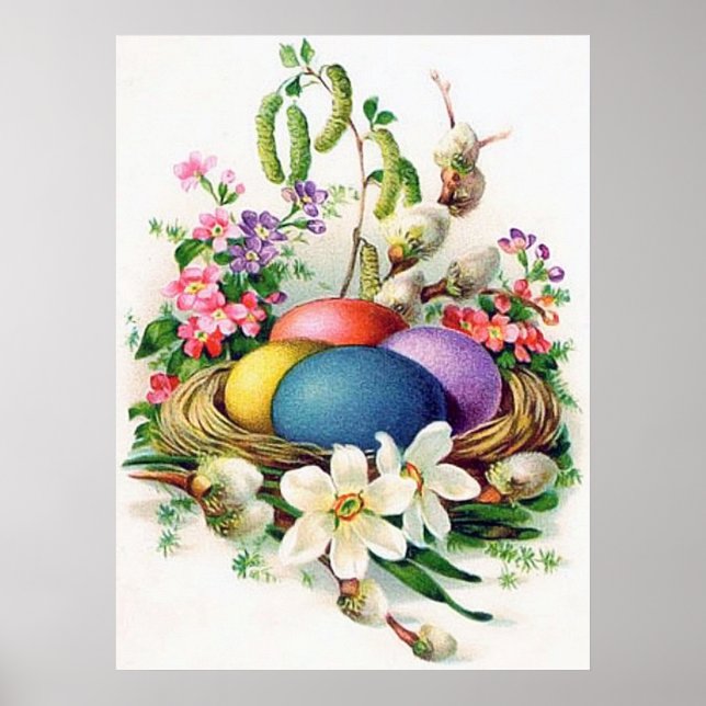 Retro Vintag Ostereier Korbdekoration Plakat (Vorne)