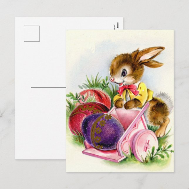 Retro Vintag Osterhase Postkarte (Vorne/Hinten)