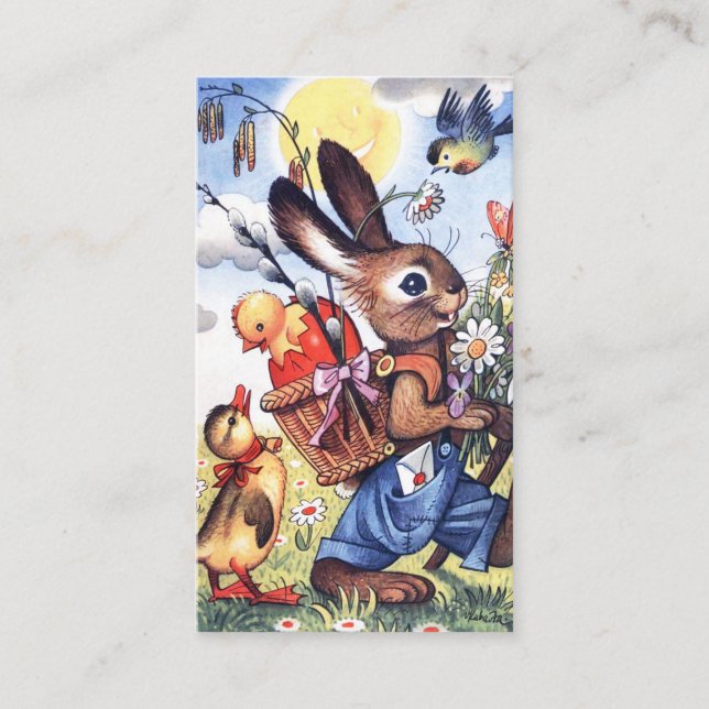 Retro Vintag Osterhasen Begrüßung Visitenkarte (Vorderseite)