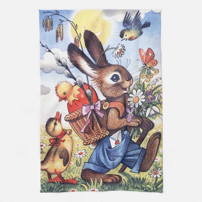 Retro Vintag Osterhasen Geschirrtuch (Vertikal)
