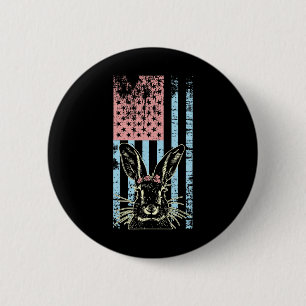 Retro Vintag Pastell American Flag Osterhase Button