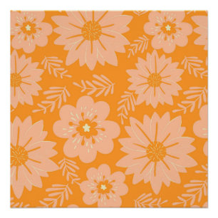 Retro Vintag Peach Fuzz Orange Blume Muster Poster