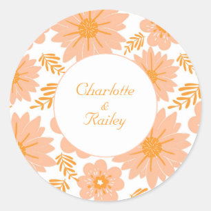 Retro Vintag Peach Fuzz Orange Blume Muster Runder Aufkleber
